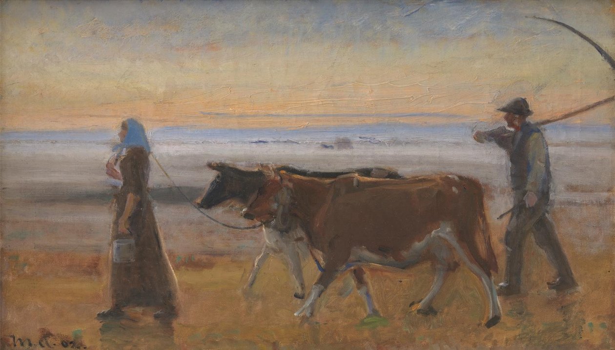 Vacas sendo conduzidas pela charneca de Michael Ancher
