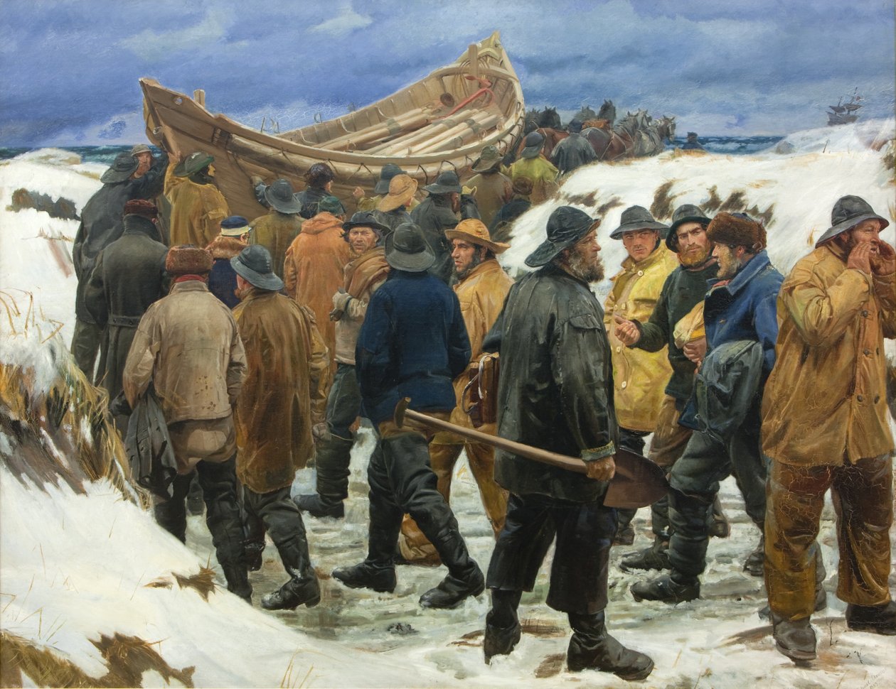 O bote salva-vidas é levado pelas dunas de Michael Ancher
