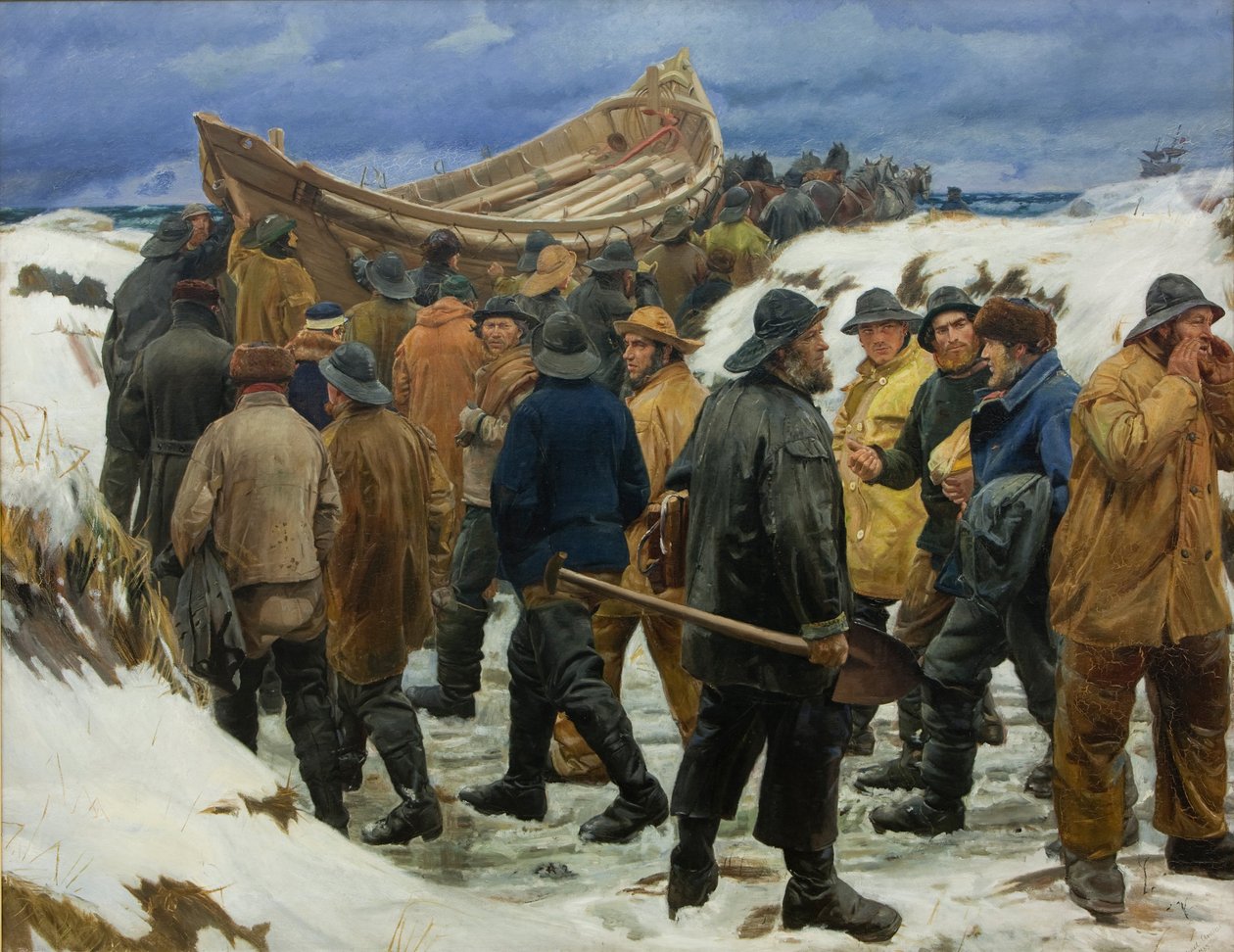 O barco salva-vidas é levado pelas dunas, 1883 de Michael Peter Ancher