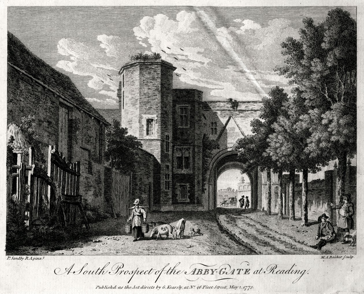 Uma perspectiva sul do Abby-Gate em Reading, Berkshire, 1775 de Michael Angelo Rooker