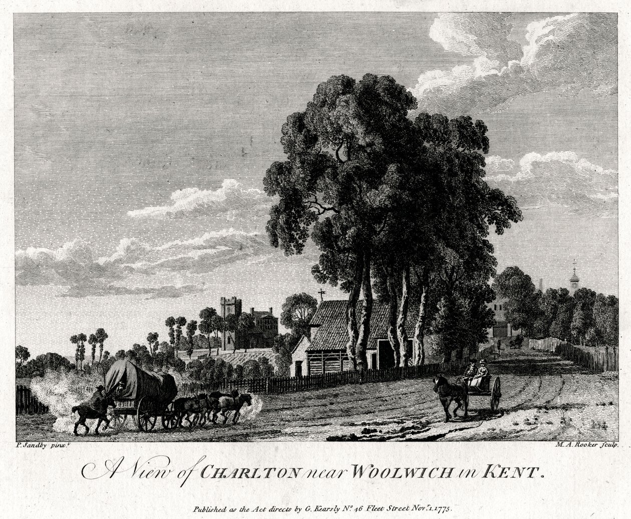 Uma vista de Charlton perto de Woolwich em Kent, 1775. de Michael Angelo Rooker