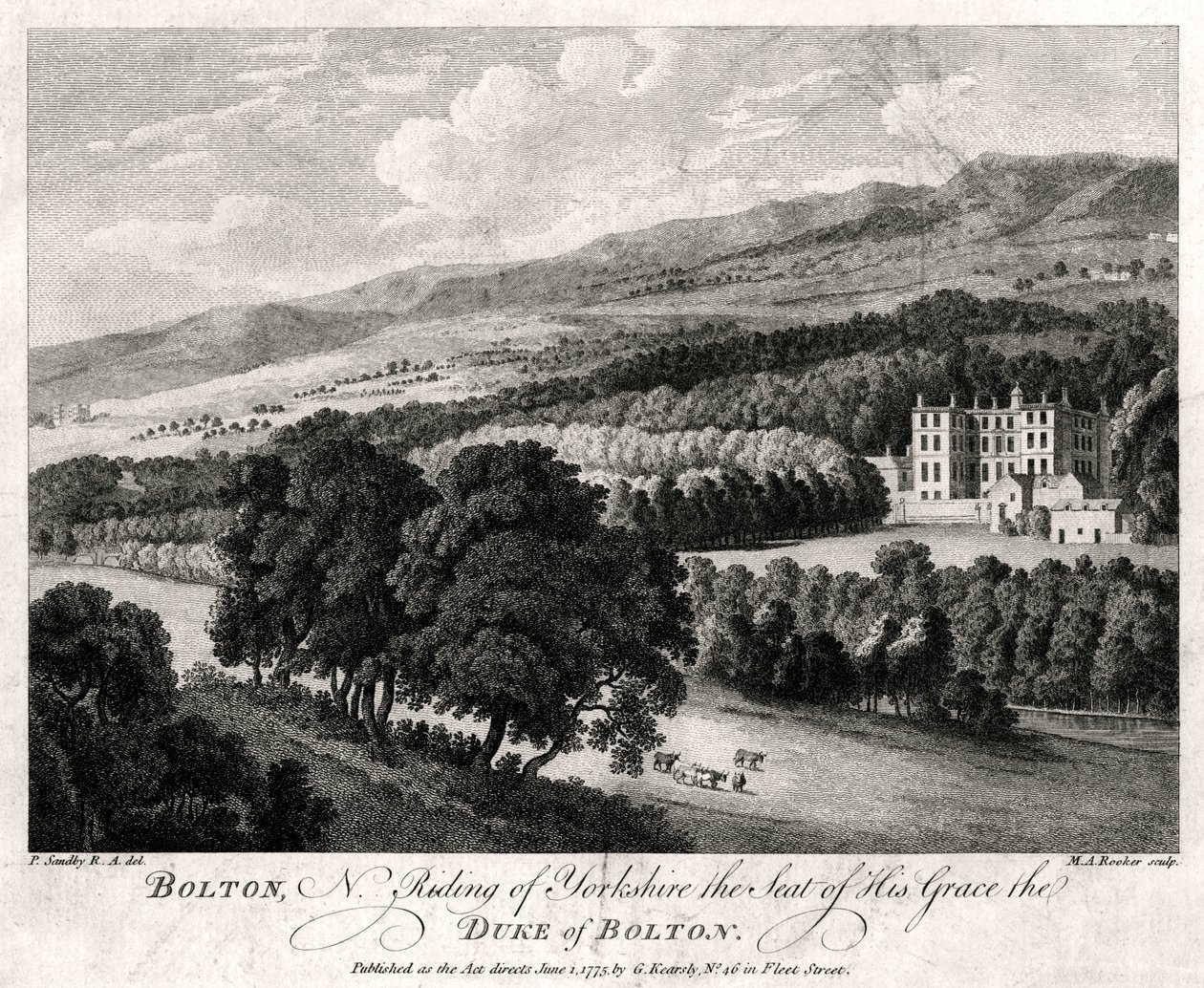 Bolton, North Riding of Yorkshire, a sede de sua graça, o duque de Bolton, 1775 de Michael Angelo Rooker