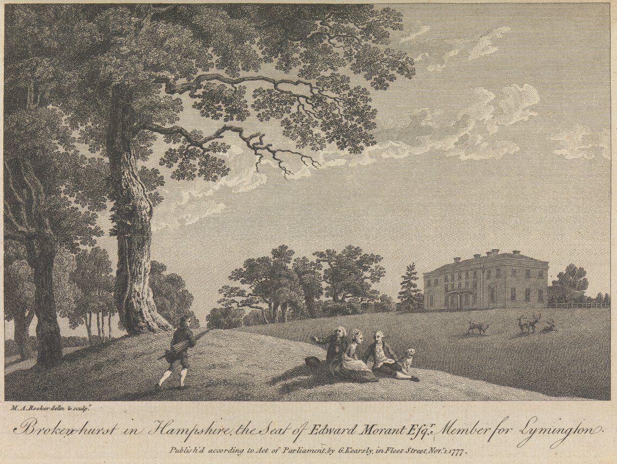 Broken-hurst in Hampshire, The Seat of Edward Morant, Esquire, Member for Lymington (publicado por G. Kearsly); página 43 (Volume Um) de Michael Angelo Rooker