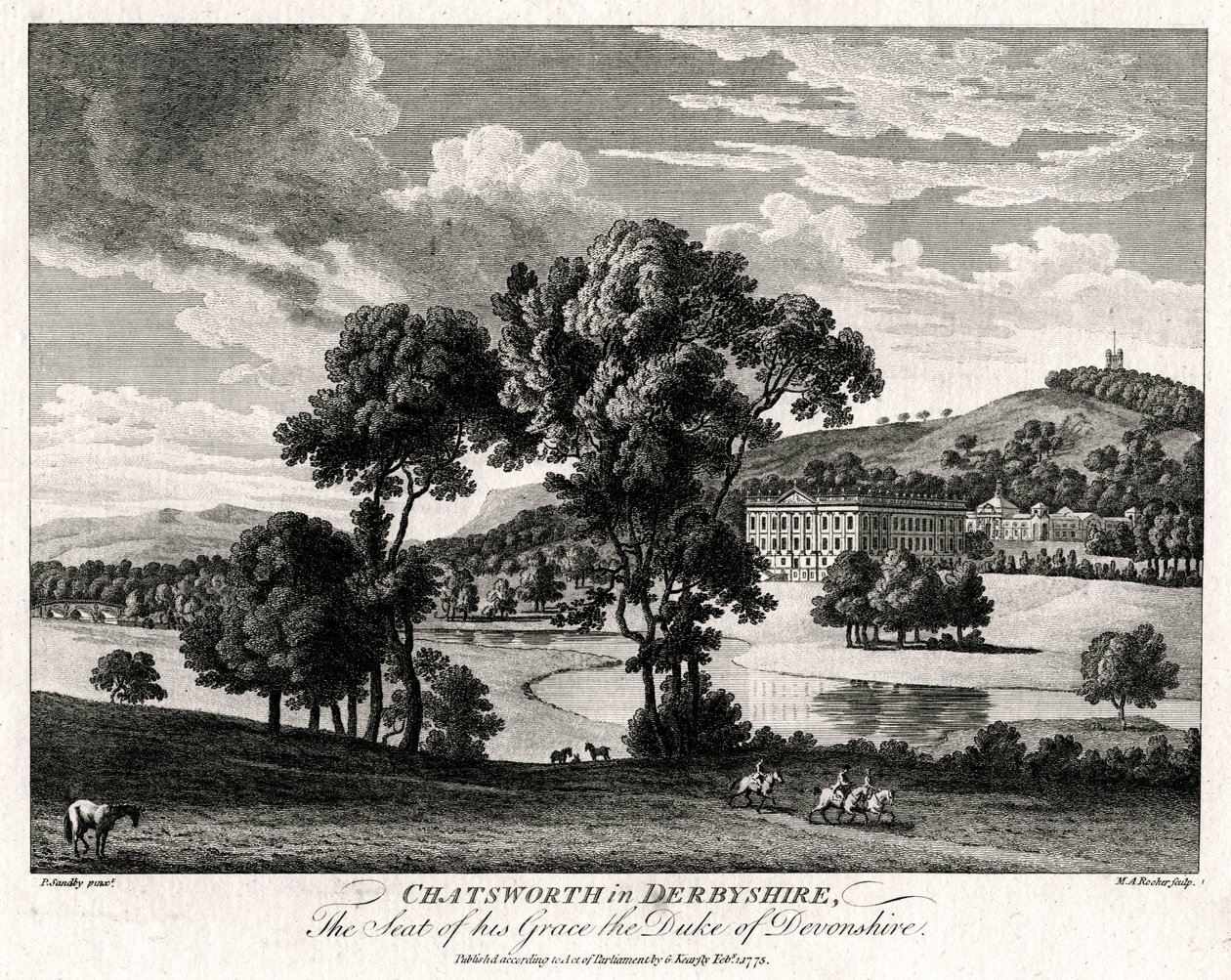 Chatsworth em Derbyshire, a sede de sua graça, o duque de Devonshire, 1775 de Michael Angelo Rooker