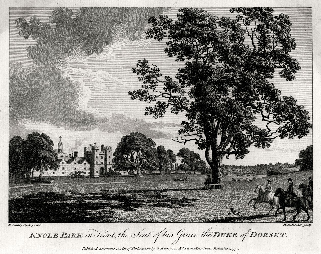 Knole Park, em Kent, sede de Sua Graça, o Duque de Dorset, 1775 de Michael Angelo Rooker