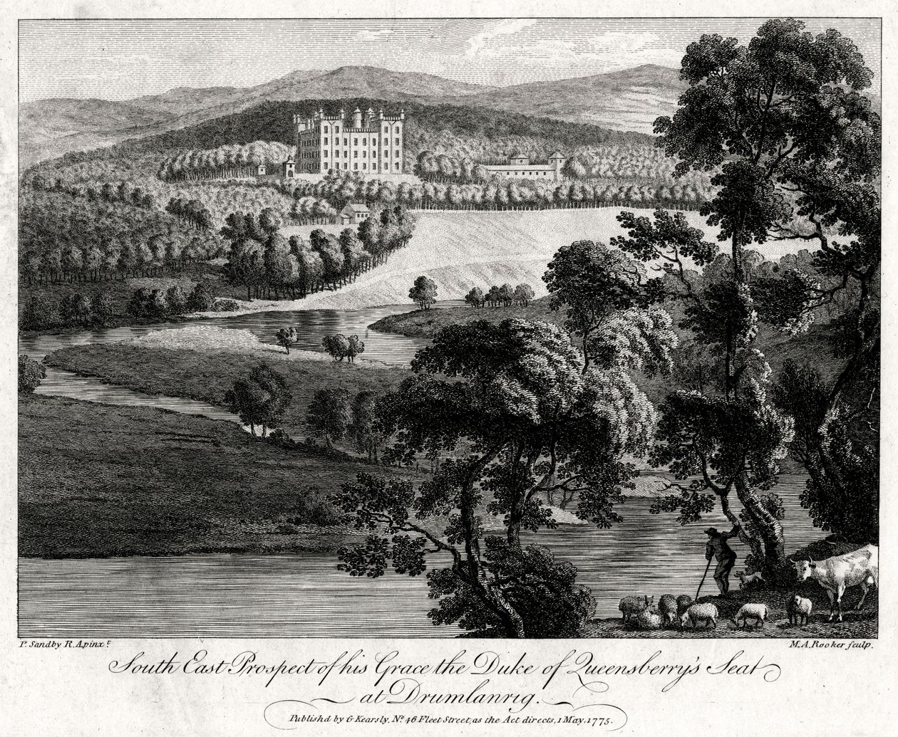 Perspectiva do Sudeste de seu assento na Graça, o Duque de Queensberry, em Drumlanrig, Escócia, 1775 de Michael Angelo Rooker