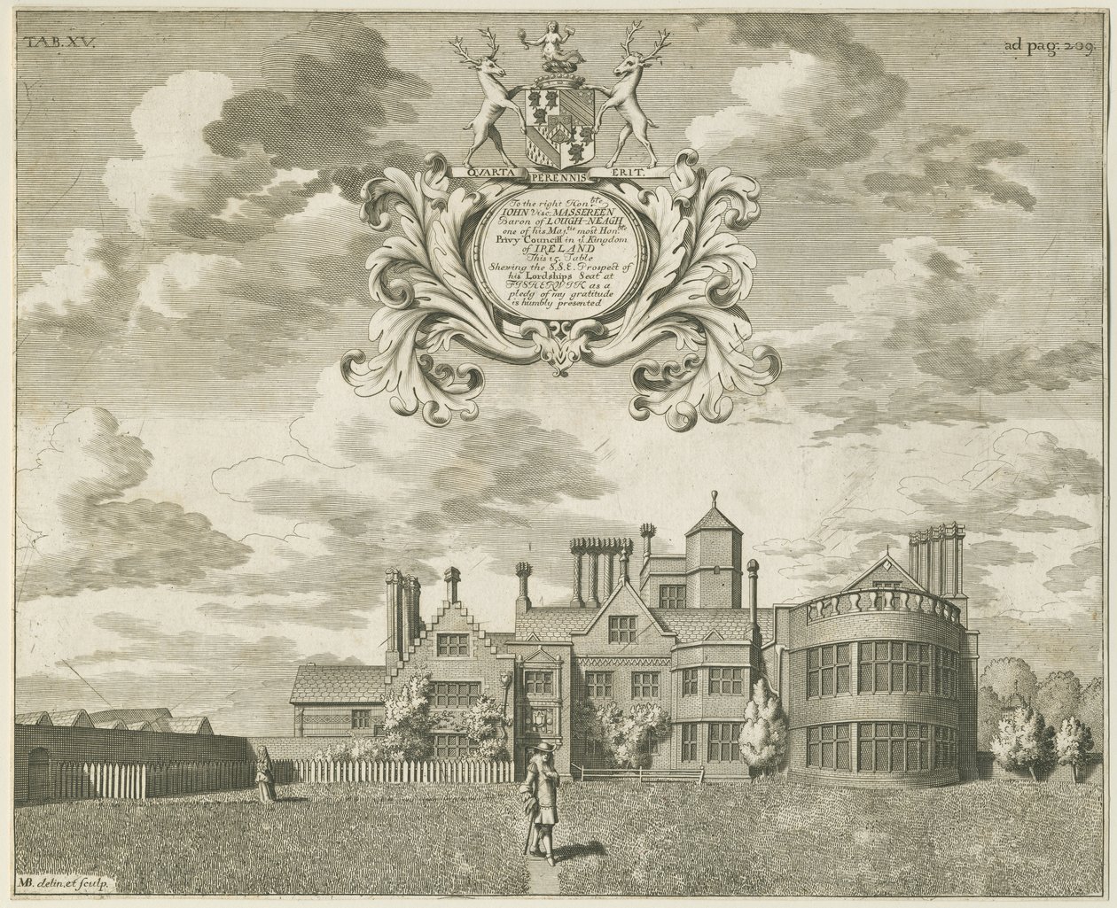 Fisherwick Hall: gravação em chapa de cobre, nd [1653-1686] (imprimir) de Michael Burghers