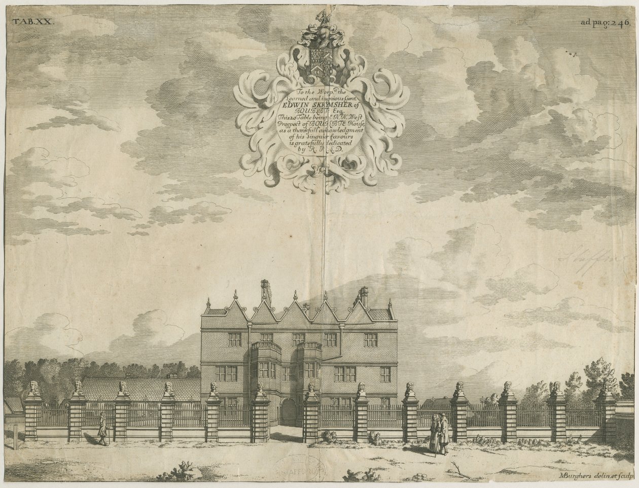 Forton - Aqualate Hall: gravura, nd [1653-1686] (impressão) de Michael Burghers