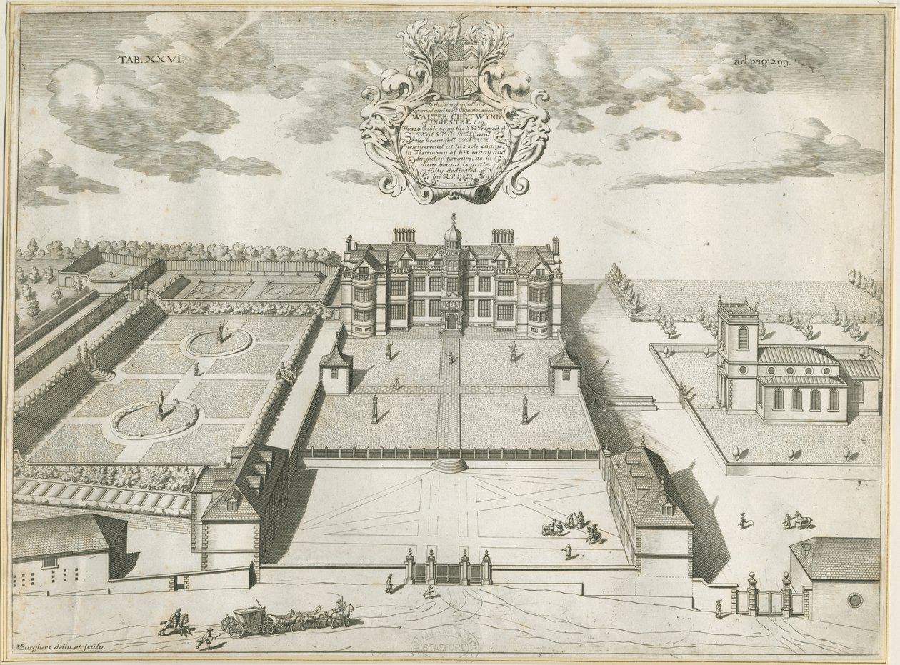 Ingestre Hall: gravura em placa de cobre, nd [1653-1686] de Michael Burghers