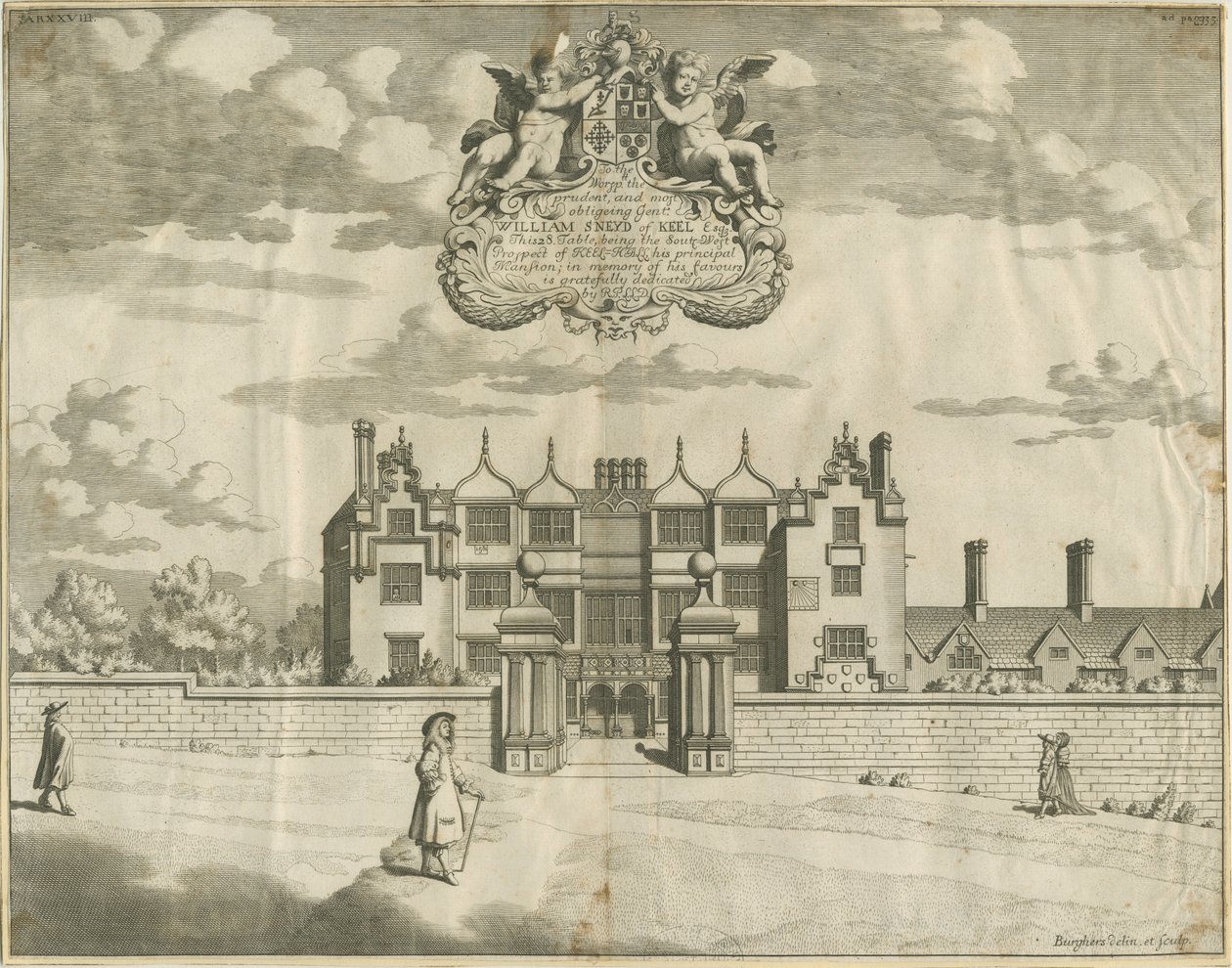 Keele Hall: gravura em placa de cobre, nd [1653-1686] de Michael Burghers