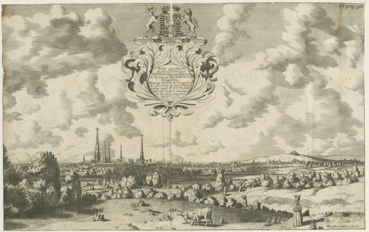 Lichfield - West North West Prospect: gravura em placa de cobre, nd [1653 - 1686] de Michael Burghers