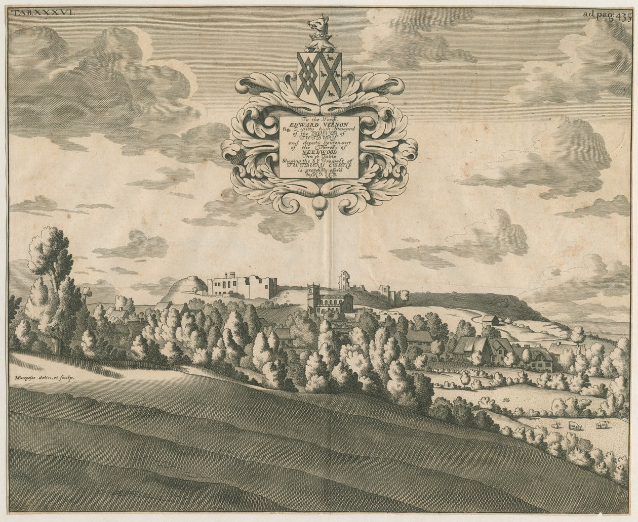 Castelo de Tutbury - Vista Distante: gravura em chapa de cobre, nd [c 1686] de Michael Burghers