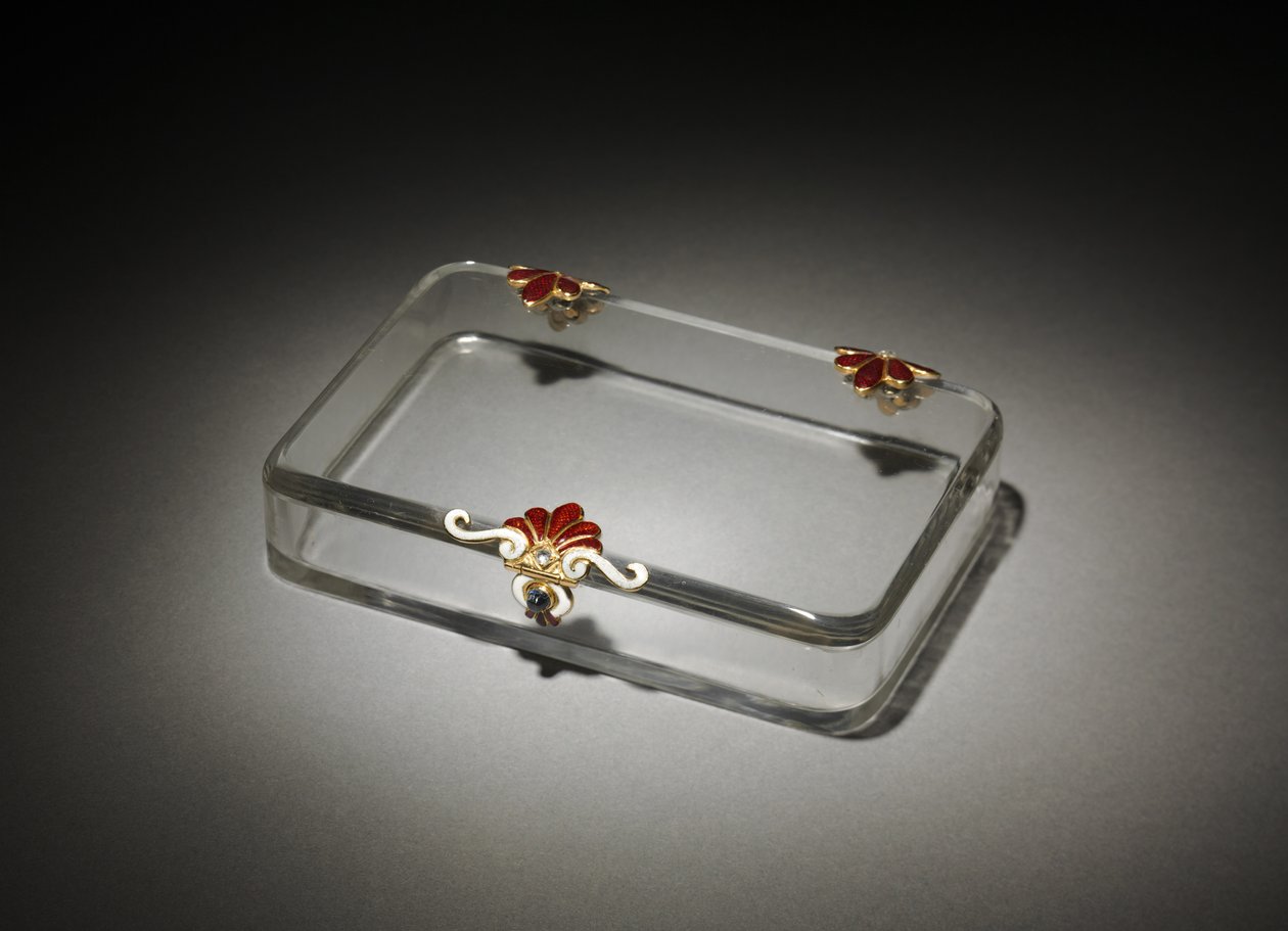 Cigarette Case, House of Fabergé, c.1895-1910 (cristal de rocha, esmalte, ouro, safira, diamante) de Michael Evlampievich Perkhin