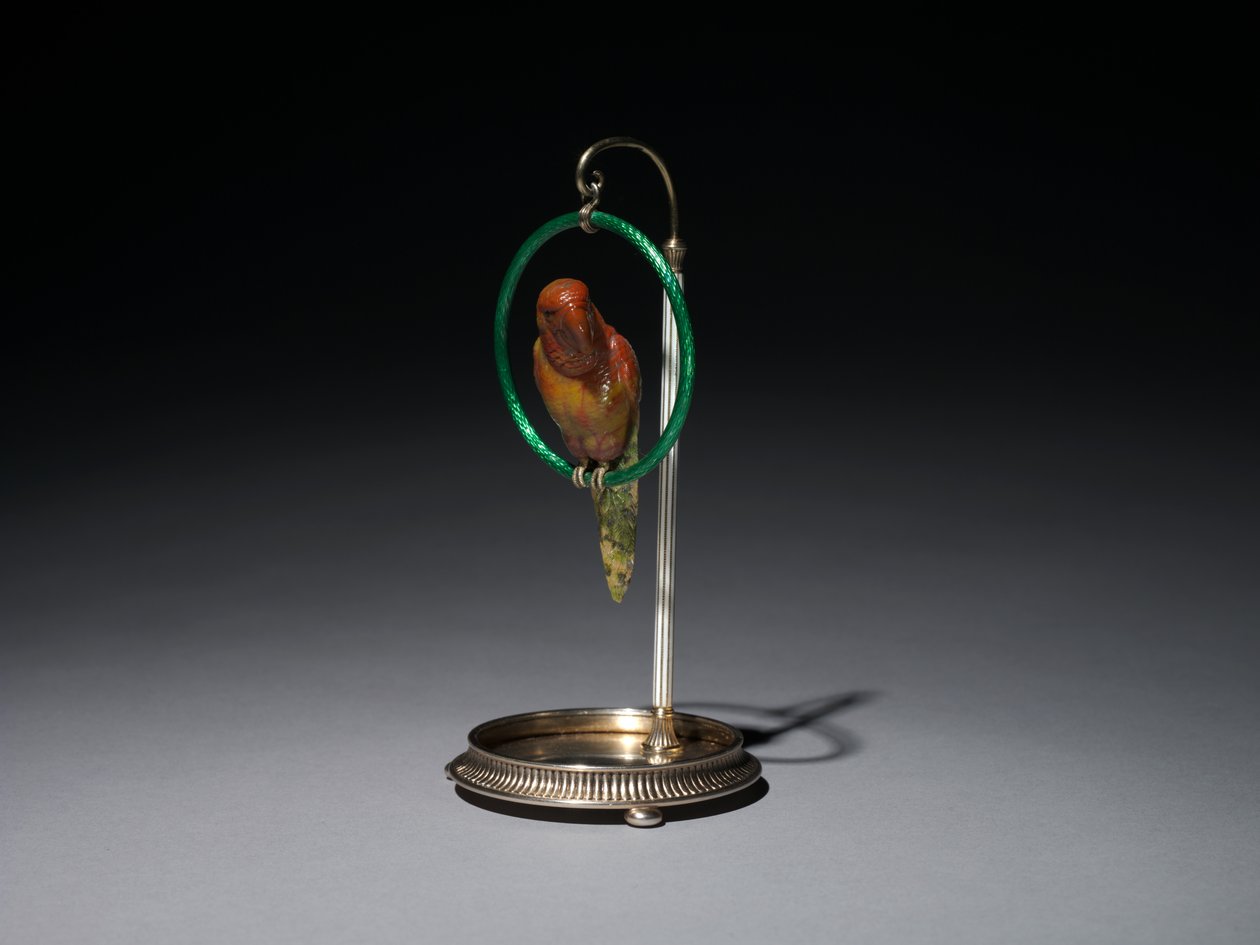 Parrot on a Perch (Parrot), empresa de Peter Carl Fabergé (1846-1920) de Michael Evlampievich Perkhin