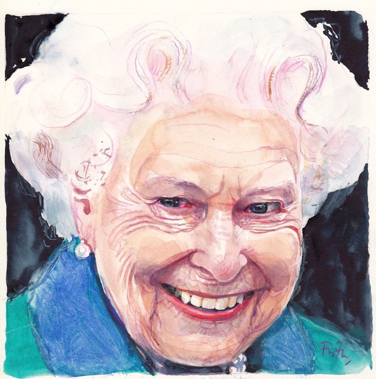 Elizabeth II Rainha de Inglaterra (aguarela) de Michael Frith