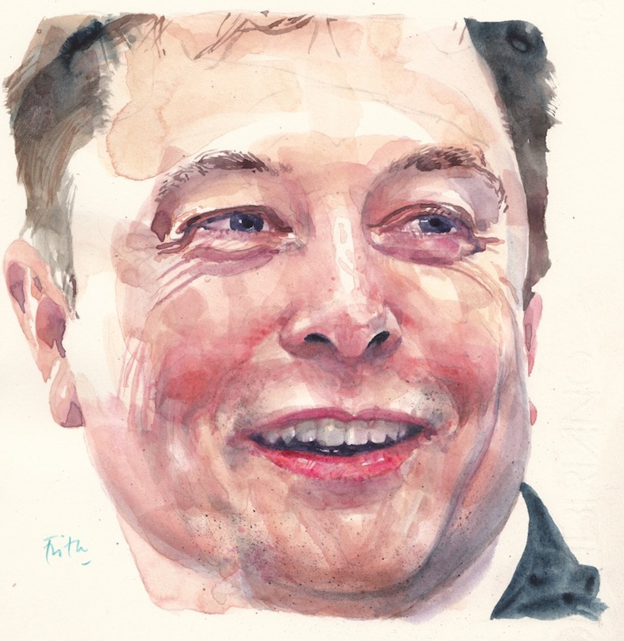 Elon Musk (aguarela) | Michael Frith | Impressão de arte