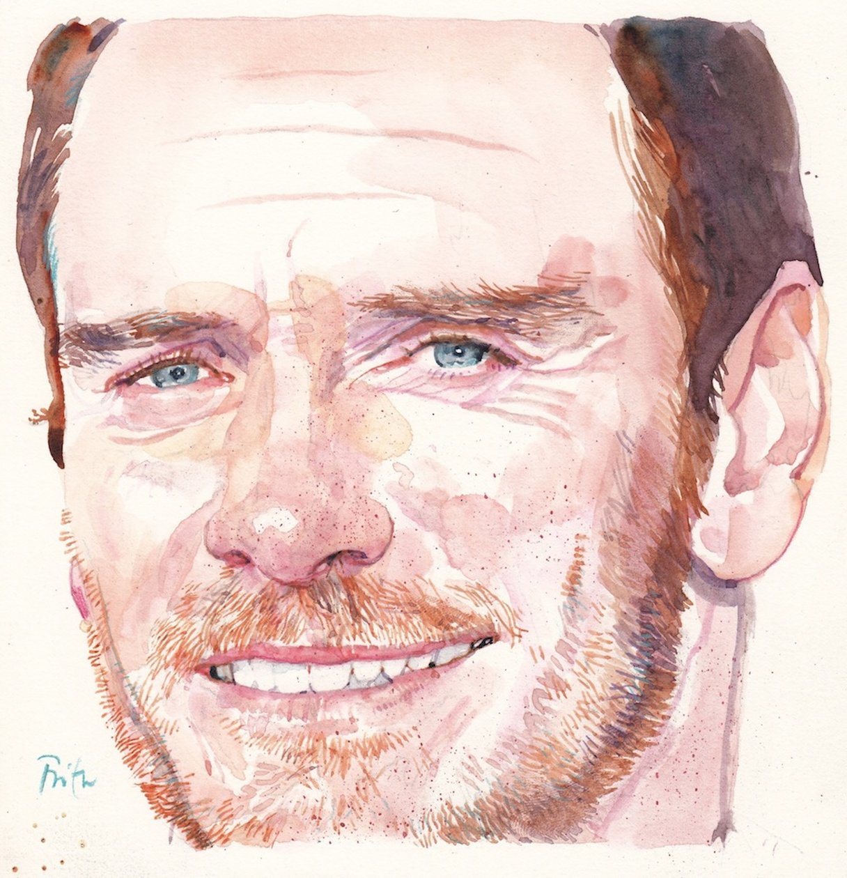 Michael Fassbender (aguarela) de Michael Frith