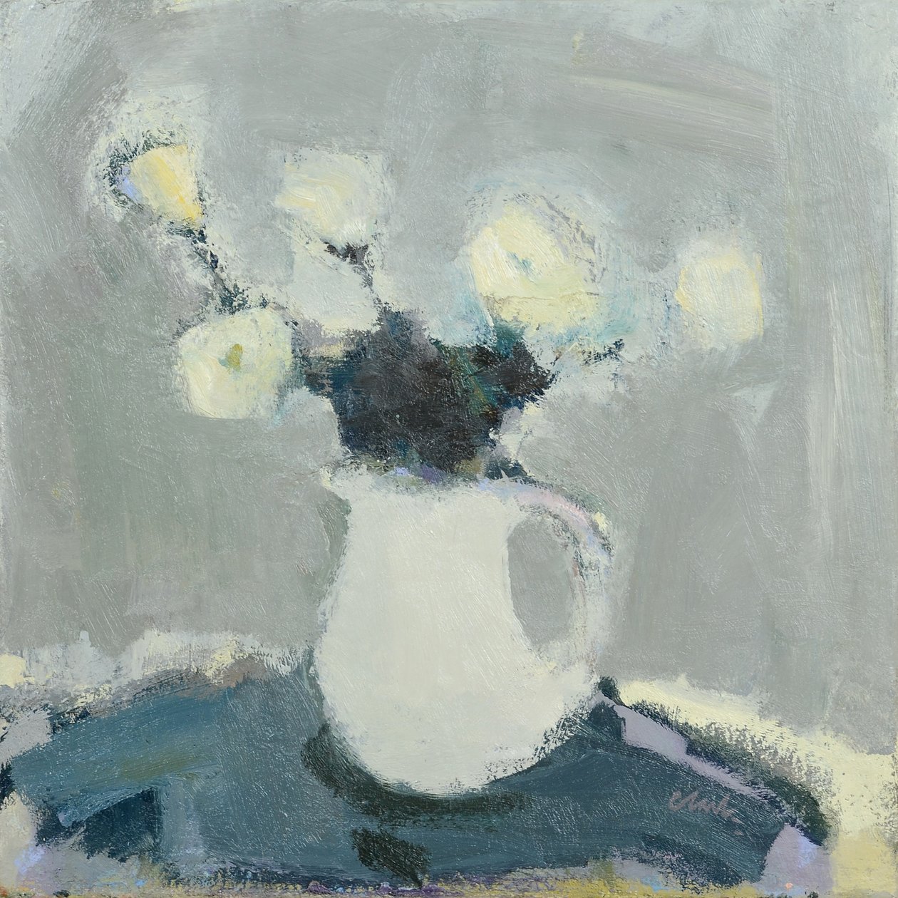Tampo de mesa com flores, 2016 (óleo sobre linho) de Michael G. Clark