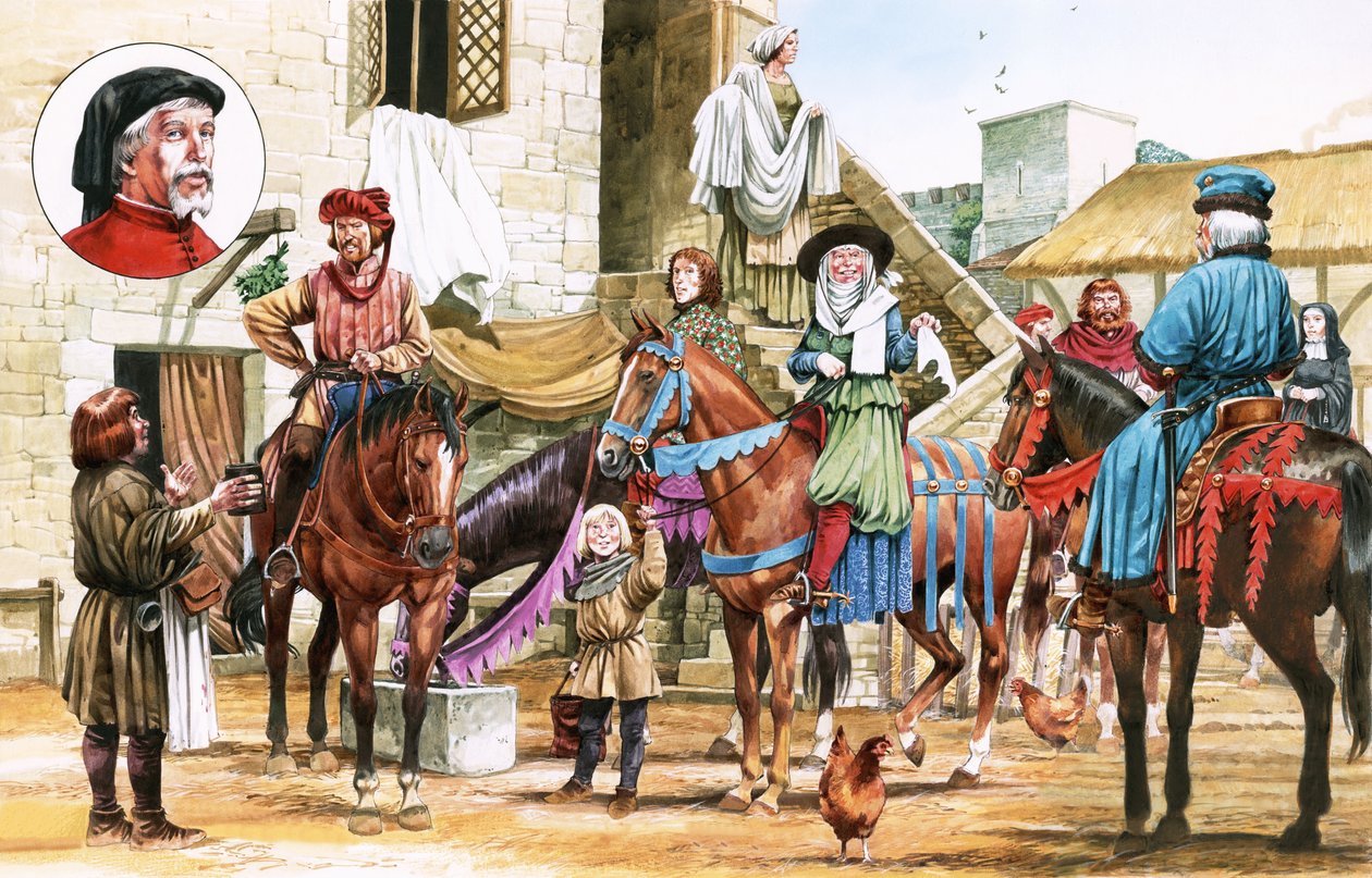 Contos de Canterbury. Peregrinos partindo da Tabard Inn. de Michael Godfrey