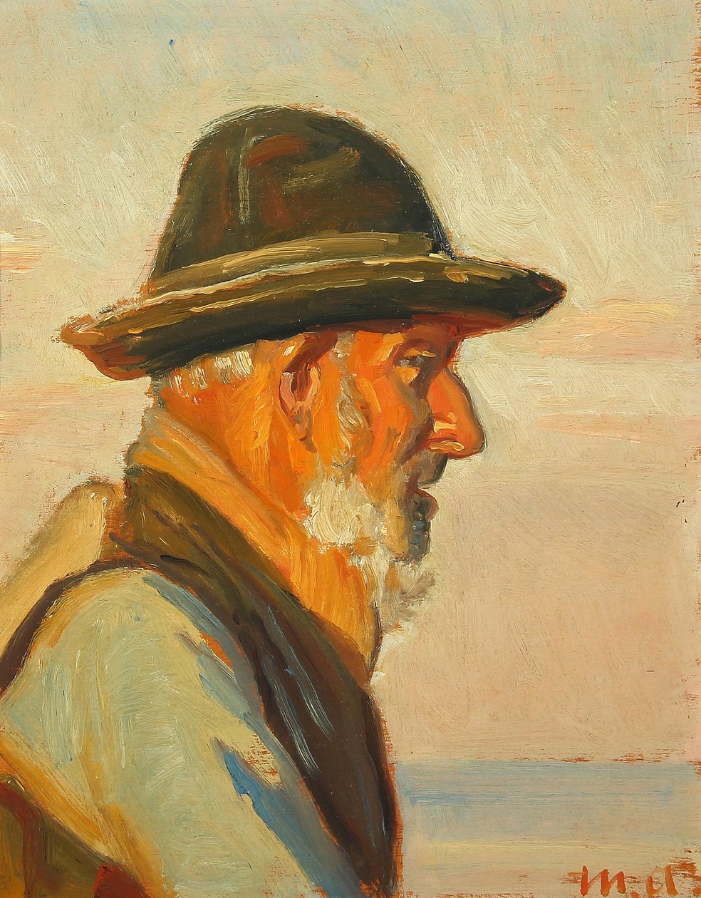 Um pescador de Skagen à luz do sol. de Michael Peter Ancher