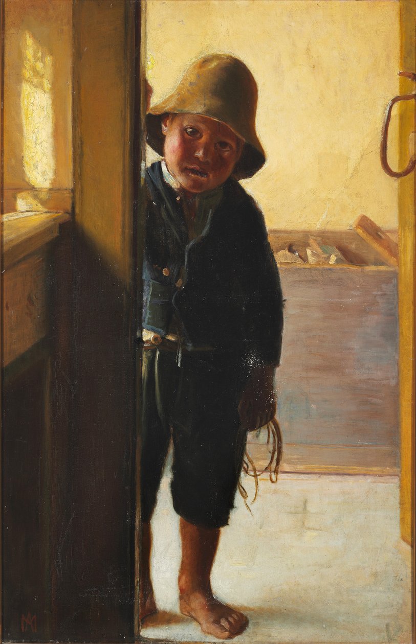 O filho de um pescador a olhar através de uma porta. de Michael Peter Ancher