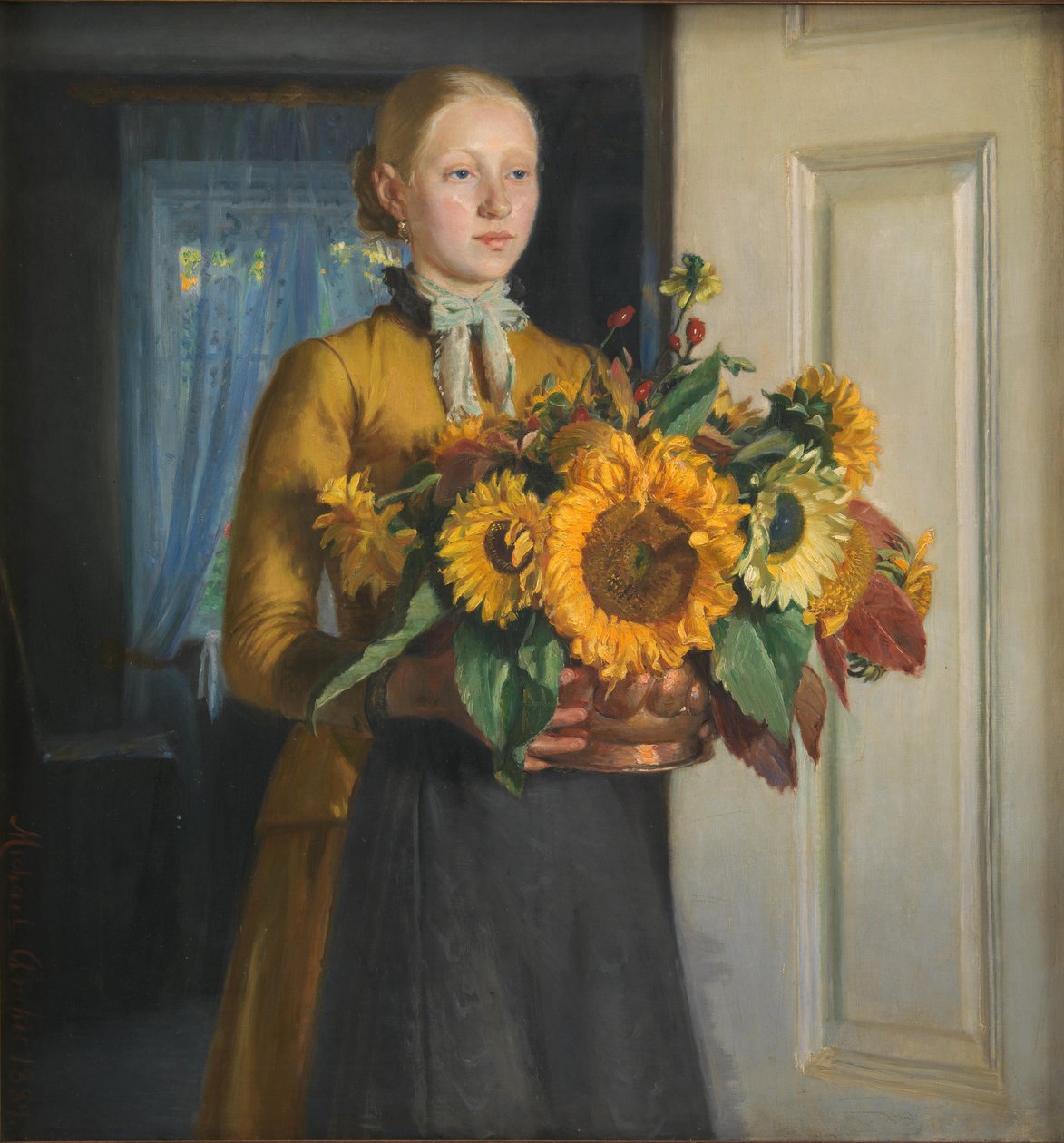 Dinamarquês:  Pigen med solsikkerne Uma rapariga com girassóis de Michael Peter Ancher