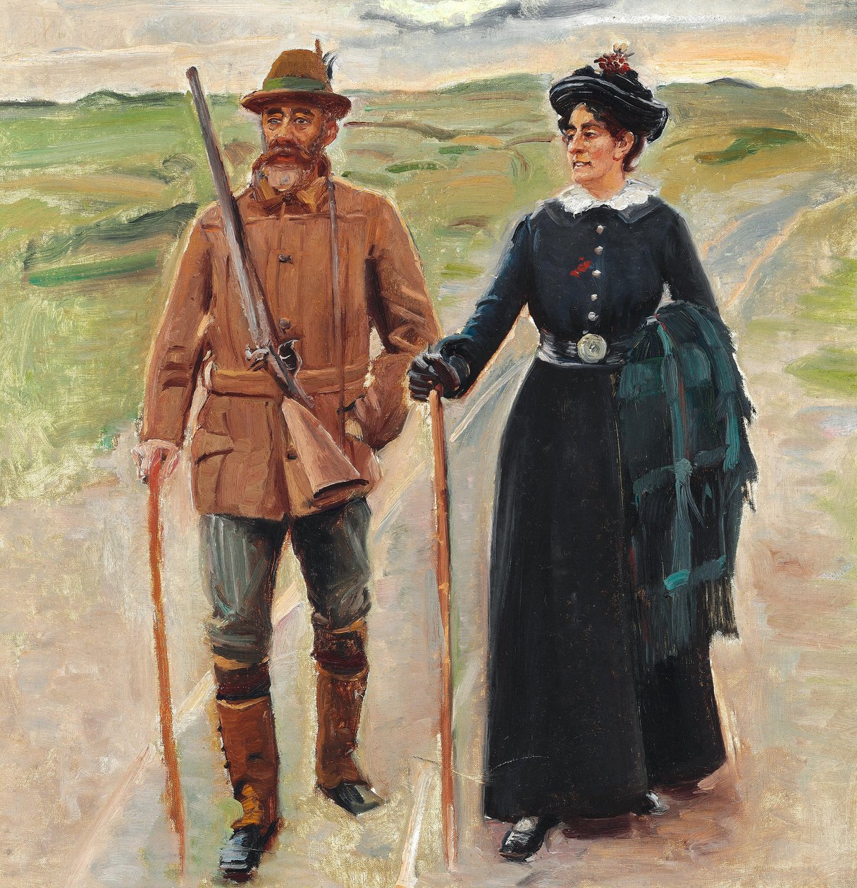 Sødring e a sua mulher. Estudo para "Hjem fra jagten" (Depois da última batalha). de Michael Peter Ancher