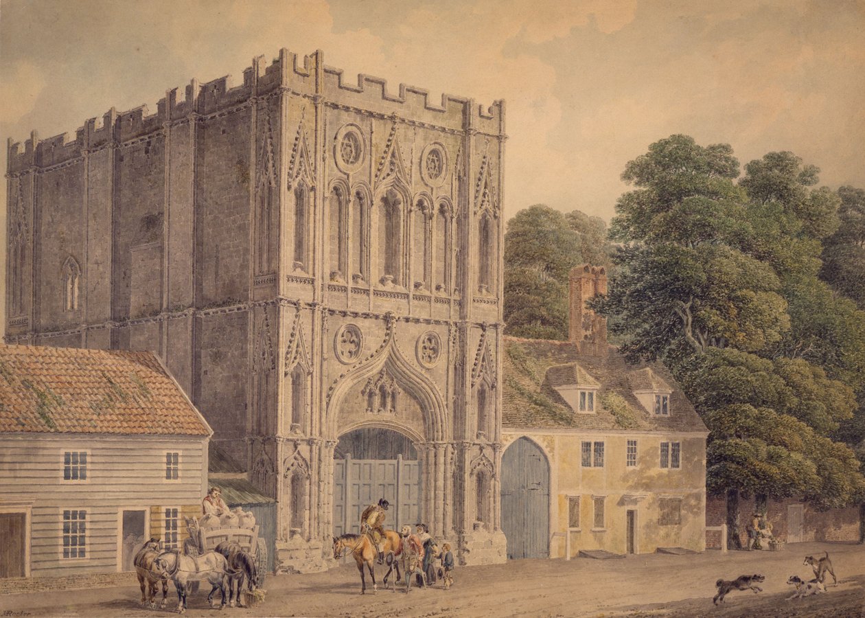 A frente oeste do portão da abadia, Bury St. Edmunds, 1788-1801 de Michael Rooker