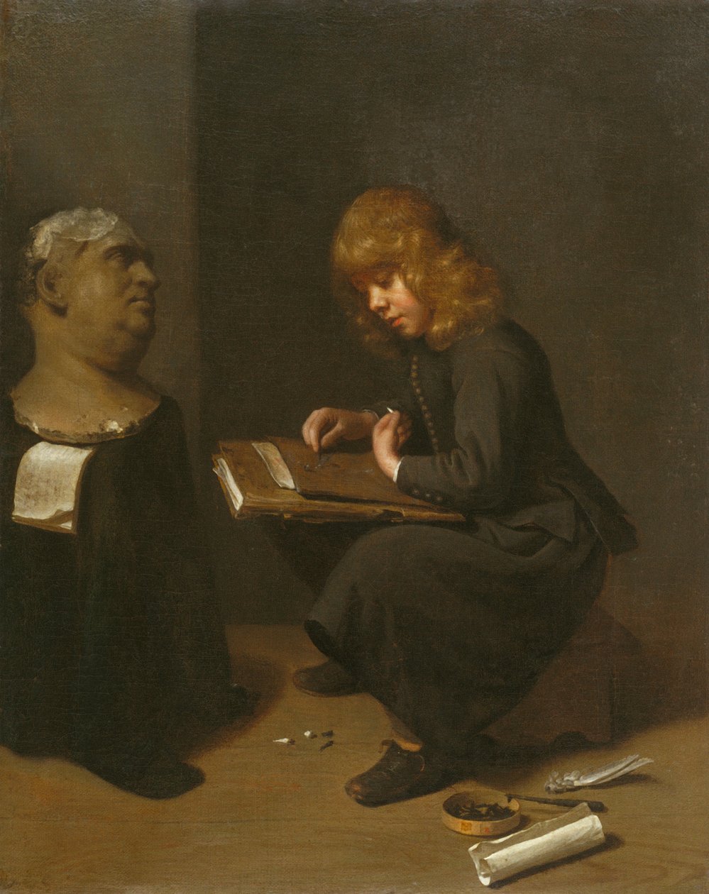 Rapaz a desenhar um busto do imperador romano Vitélio de Michael Sweerts
