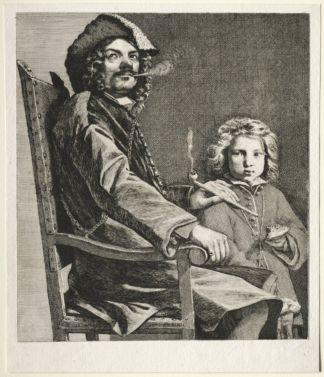 Homem fumando um cachimbo e um menino pequeno de Michael Sweerts