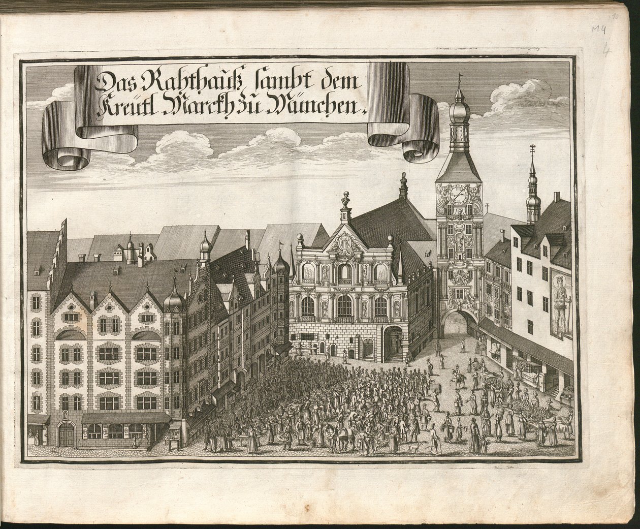 Alemão: Das Rahthauß sambt dem Kreütl. Marckh zu München de Michael Wening