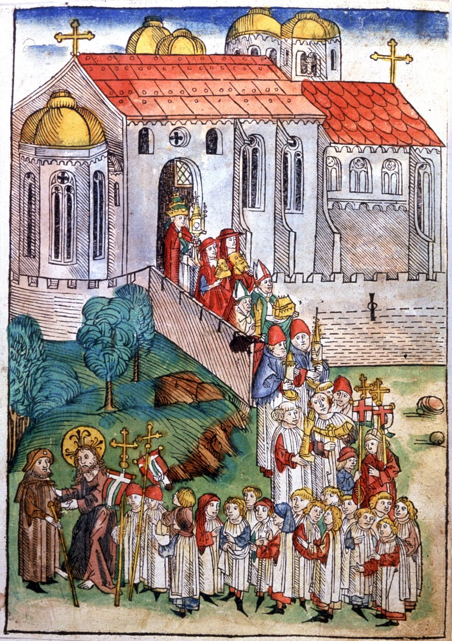 Peregrinação em São Tiago de Compostela, gravura, finais do século XV de Michael Wohlgemuth