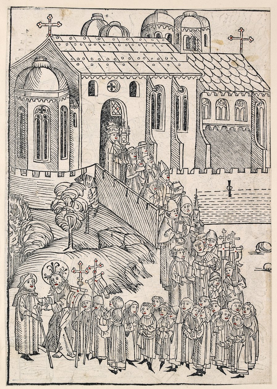 Cristo saudando um peregrino, c1491 de Michael Wolgemut