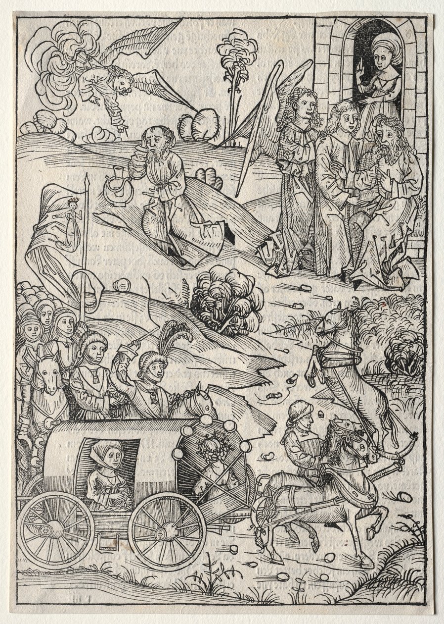 Der Schatzbehalter: O retorno de Tobias a Tobit, a chegada da esposa de Tobias ..., 1491. de Michael Wolgemut