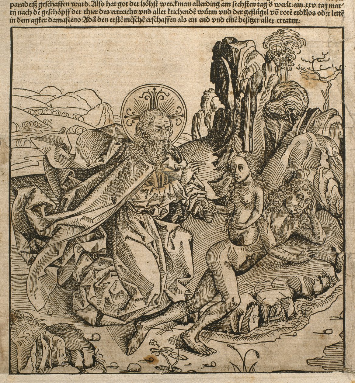 Deus Pai criando Eva da costela de Adão, ilustração do &39;Liber Chronicarum&39; de Hartmann Schedel (1440-1514) publicada em Nuremberg, 1493 de Michael and Pleydenwurff, W. Wolgemuth