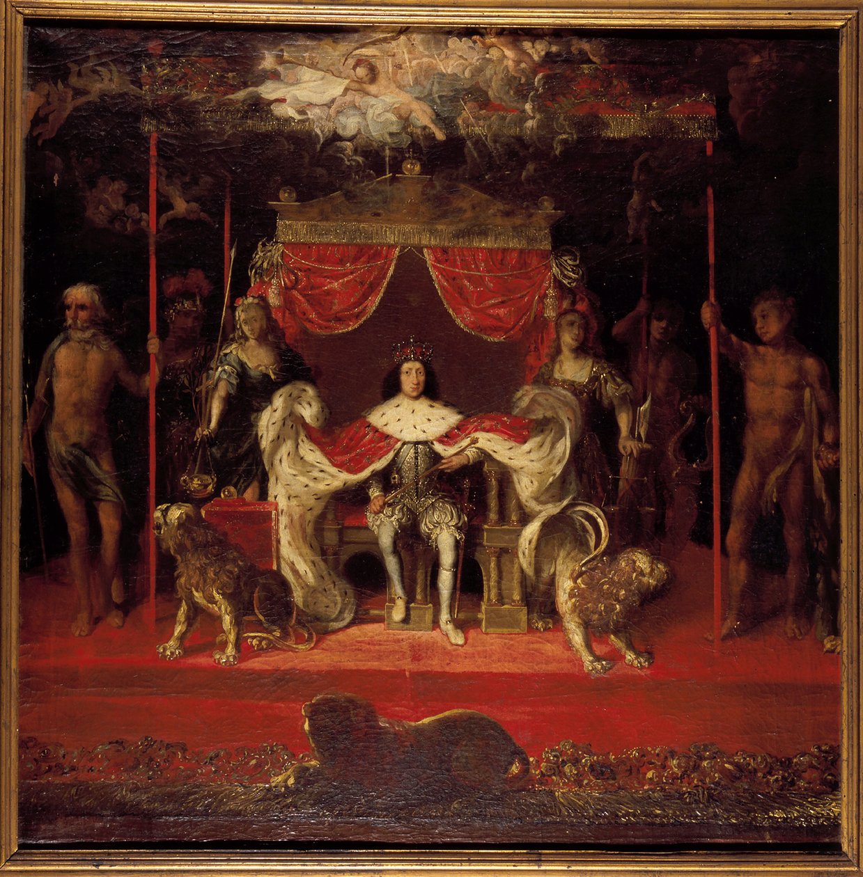 Retrato de Christian V da Dinamarca 1646-1699 no trono no Palácio de Frederiksborg. de Michael van Haven