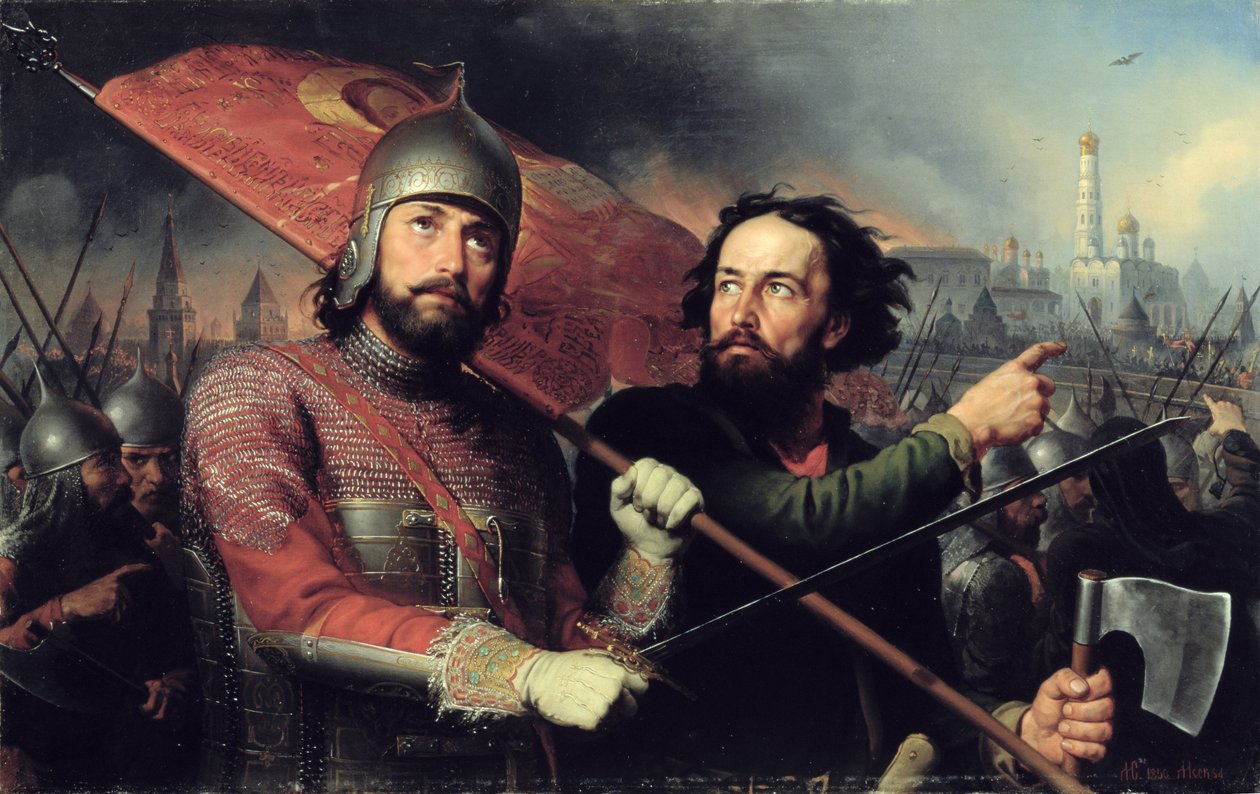 A Revolta Nacional de Kuzma Minin (d.1616) e o Conde Dmitry Pozharsky (1578-1642) 1850 de Michail Ivanovich Skotti