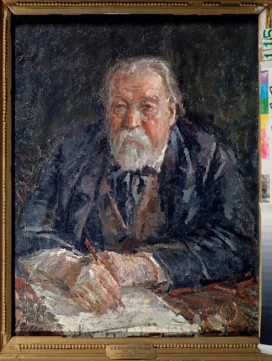 Retrato do compositor Mikhail Ippolitov Ivanov (Ippolitov-Ivanov) (1859-1935). Pintura de Mikhail Fyodorovich Shemyakin (Chemiakin) (1875-1944), óleo sobre tela de Michail Fyodorovich Shemyakin