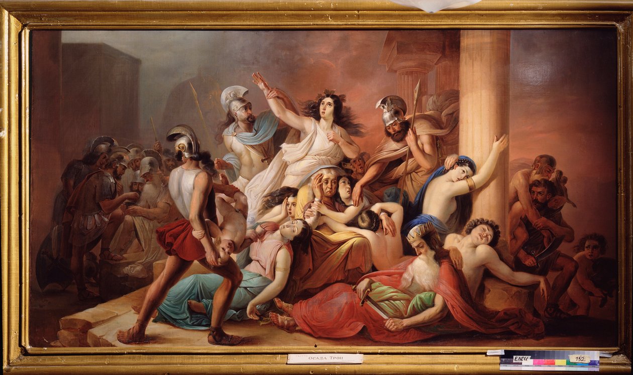 A queda de Tróia (guerreiros gregos que derrotaram o cerco da lendária cidade) - A queda de Tróia - Mikhail Ivanovich Skotti (1814-1861), óleo sobre tela - Arte Russa de Michail Ivanovich Skotti