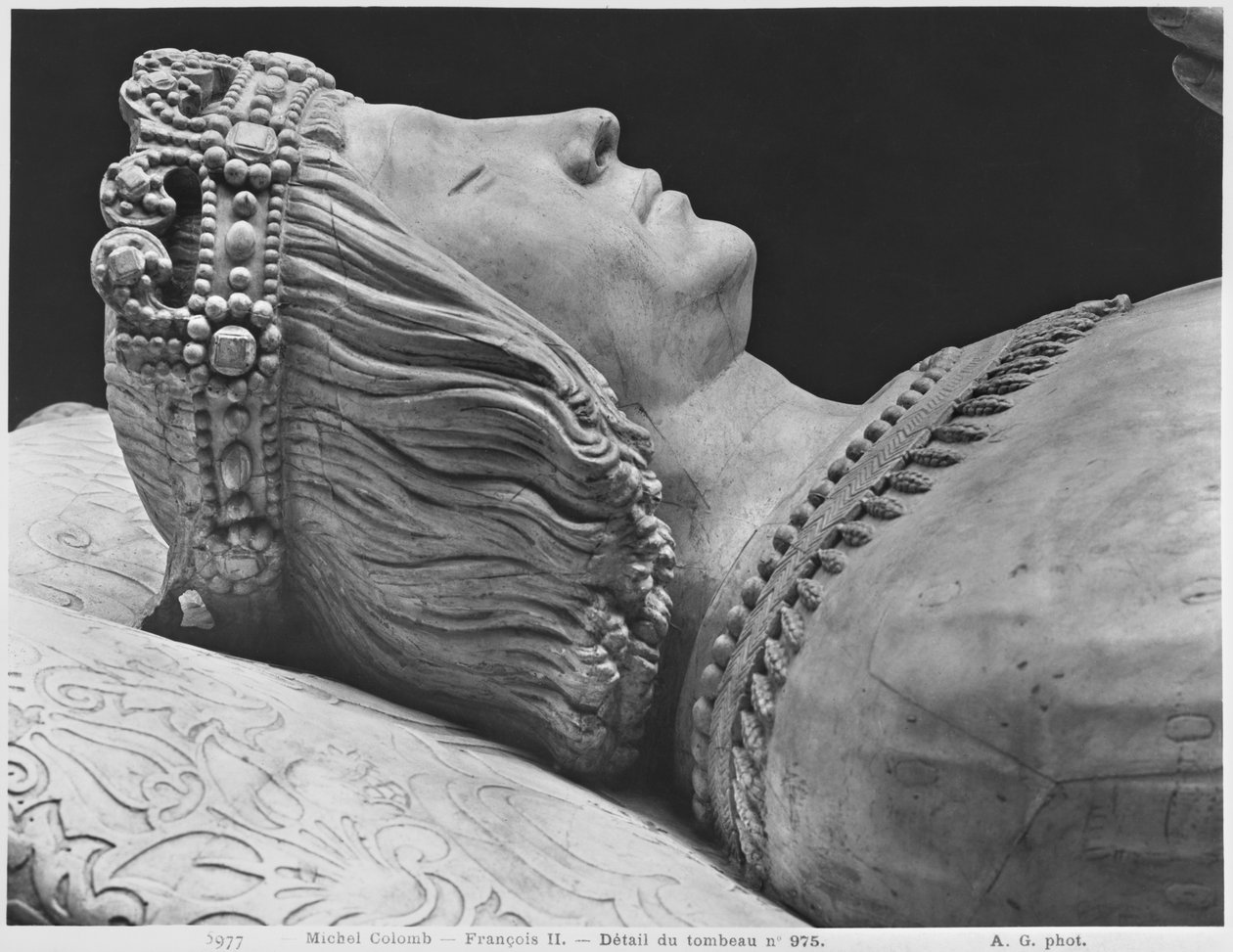 Nantes, st. Peter, e, st. Paul, catedral, túmulo, de, francis ii, duque brittany, e, marguerite, de, foix, detalhe, de, francis ii, 1502-07, gesso, elenco, de, mármore, bw, foto de Michel Colombe