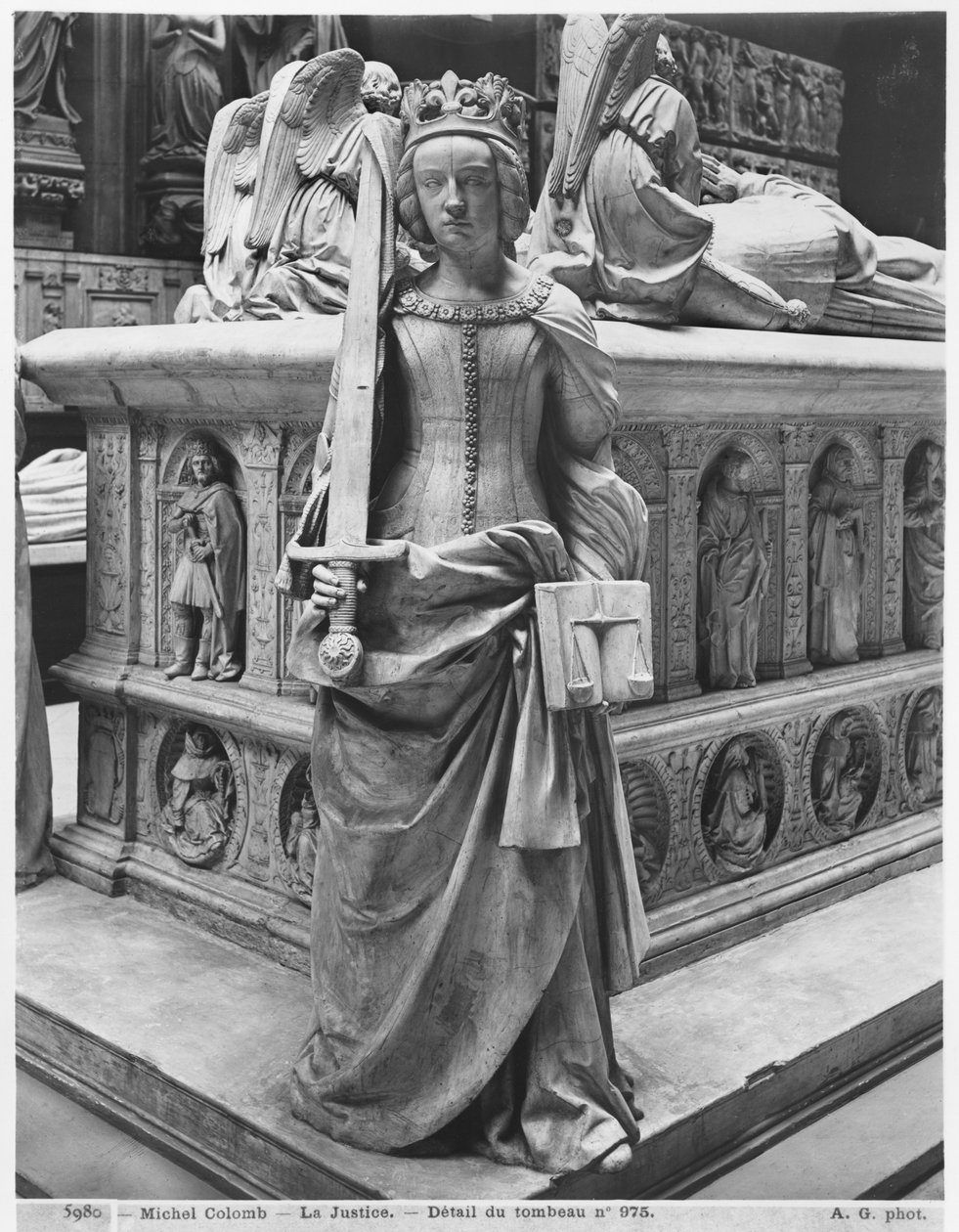 Nantes, são, peter, e, st. Paul, catedral, túmulo, de, francis ii, duque brittany, e, marguerite, de, foix, detalhe, de, justiça, 1502-07, gesso, elenco, de, mármore, bw, foto de Michel Colombe