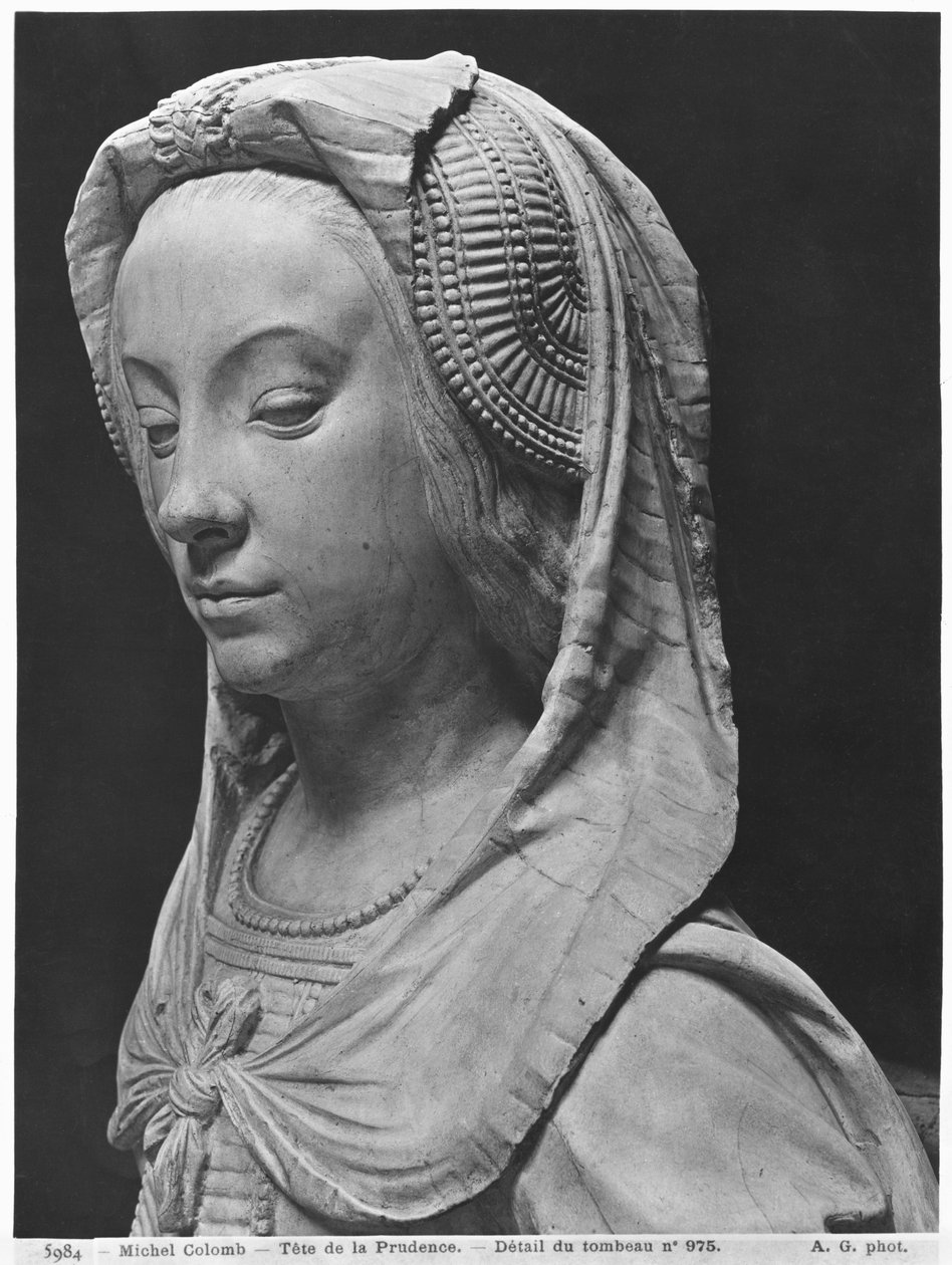 Catedral de Nantes, São Pedro e São Paulo, Tumba de Francisco II, Duque da Bretanha e Marguerite de Foix, chefe da Prudência, 1502-07 (gesso de mármore) (detalhe) (ver também 345884) de Michel Colombe
