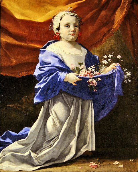 Menina jovem, carregar, flores de Michel Dorigny