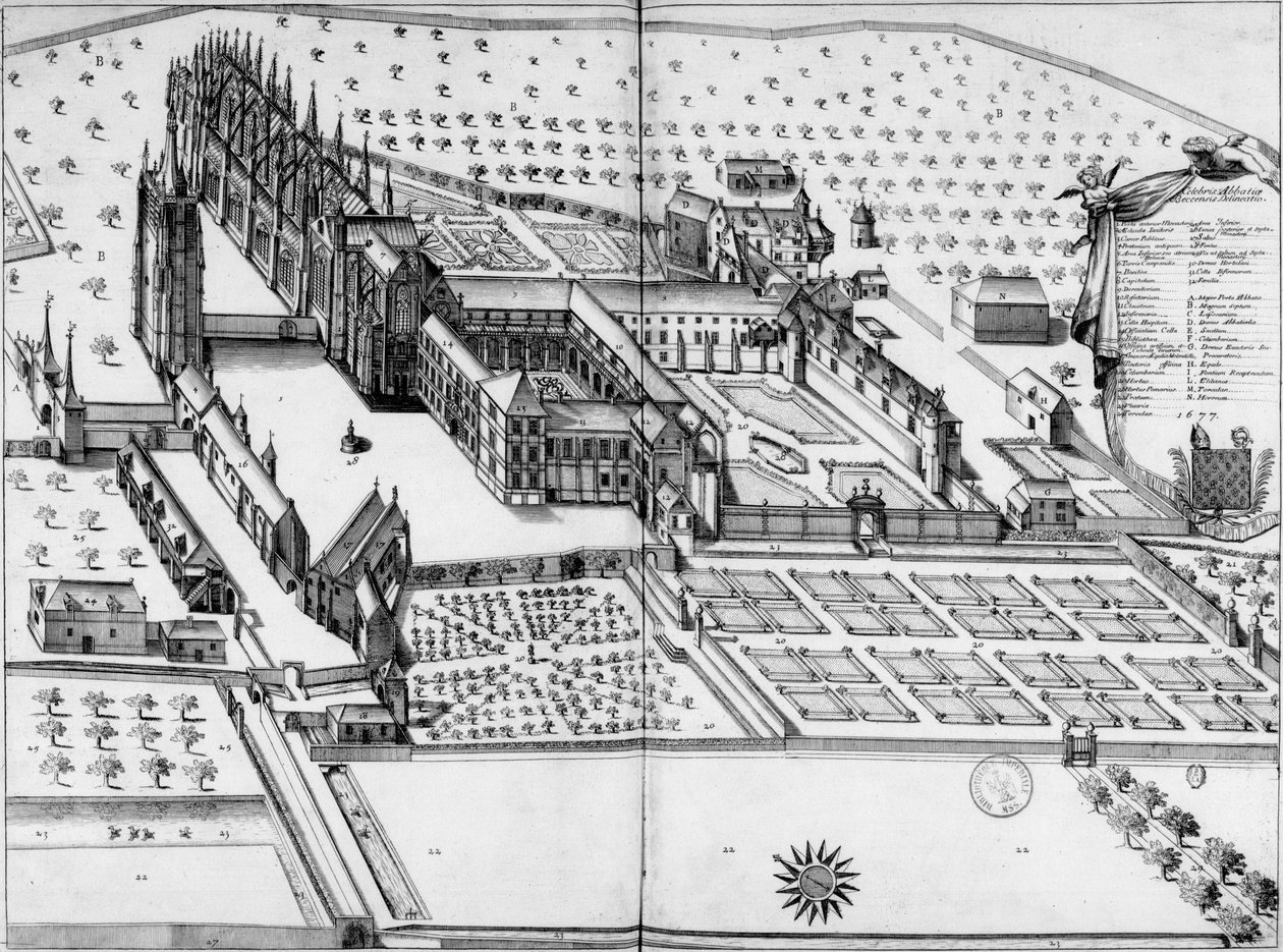 Abbey Note Dame du Bec. Visão geral em 1677 de Michel Germain