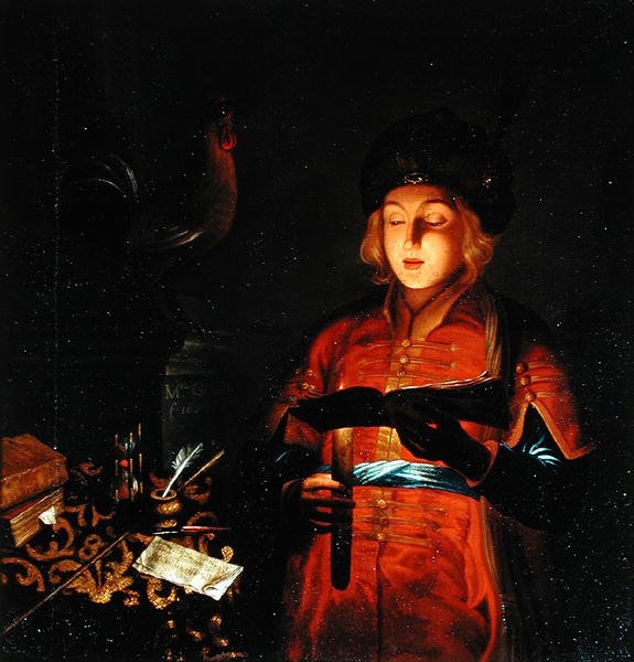 Um jovem cantor (jovem com uma vela) 1681 de Michel Gobin