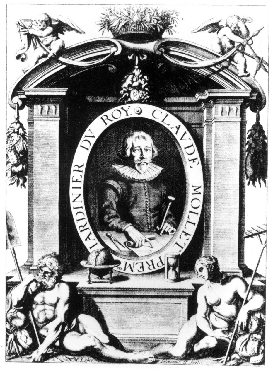 Retrato de Claude Mollet, frontispício de &39;Teatro de Planos e Jardinagem&39;, de Claude Mollet, publicado em 1652 de Michel Lasne