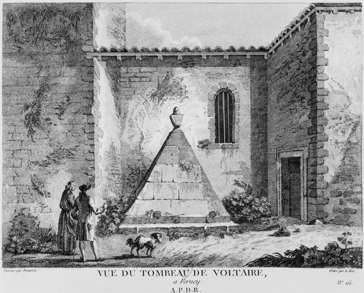 Túmulo de Voltaire em Ferney, gravado por Jacques Philippe Le Bas (1707-83) de Michel Vincent Brandoin or Brandouin