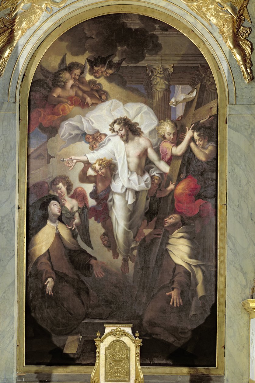 Cristo ressuscitado entre Santa Teresa de Ávila (1515-1582) e São João da Cruz (1524-91) de Michel des Gobelins Corneille