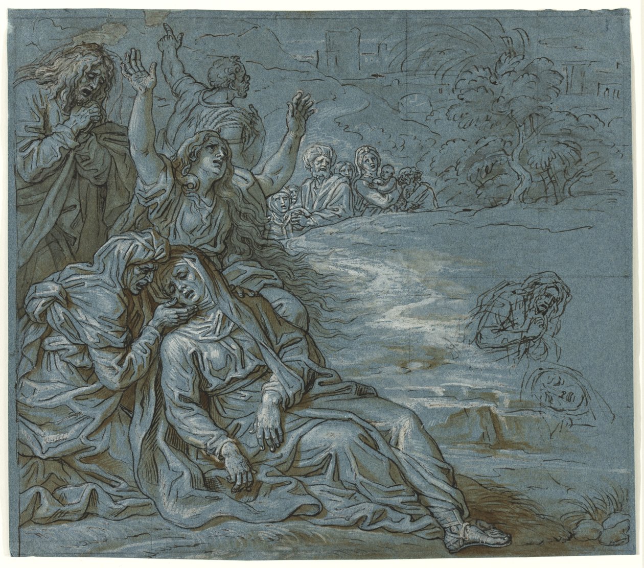 Lamentação, c.1680 (caneta e tinta com lavagem sobre lápis sobre papel) de Michel des Gobelins Corneille