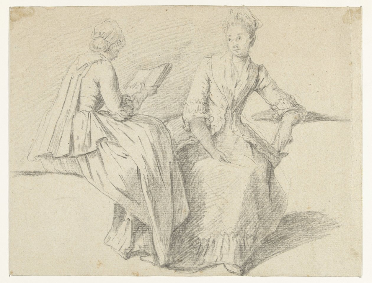 Folha de estudo com duas meninas sentadas de Michel Barthélémy Ollivier (possibly)